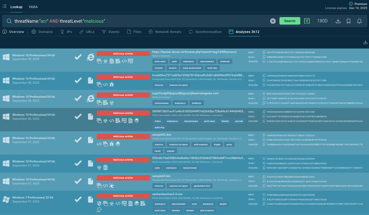 ACR Stealer samples found via Threat Intelligence Lookup