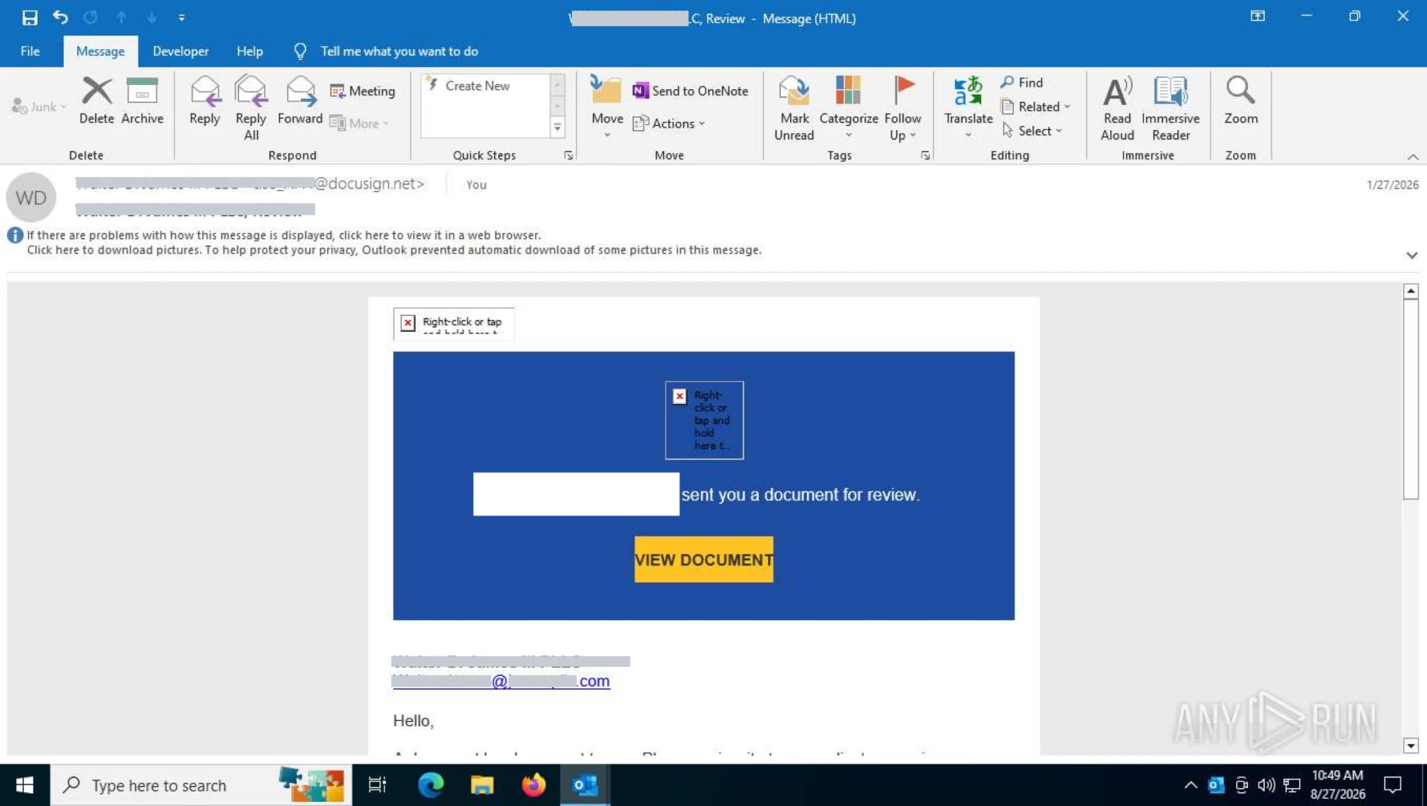 The Csuite lure email: a counterfeit DocuSign envelope impersonating a law firm