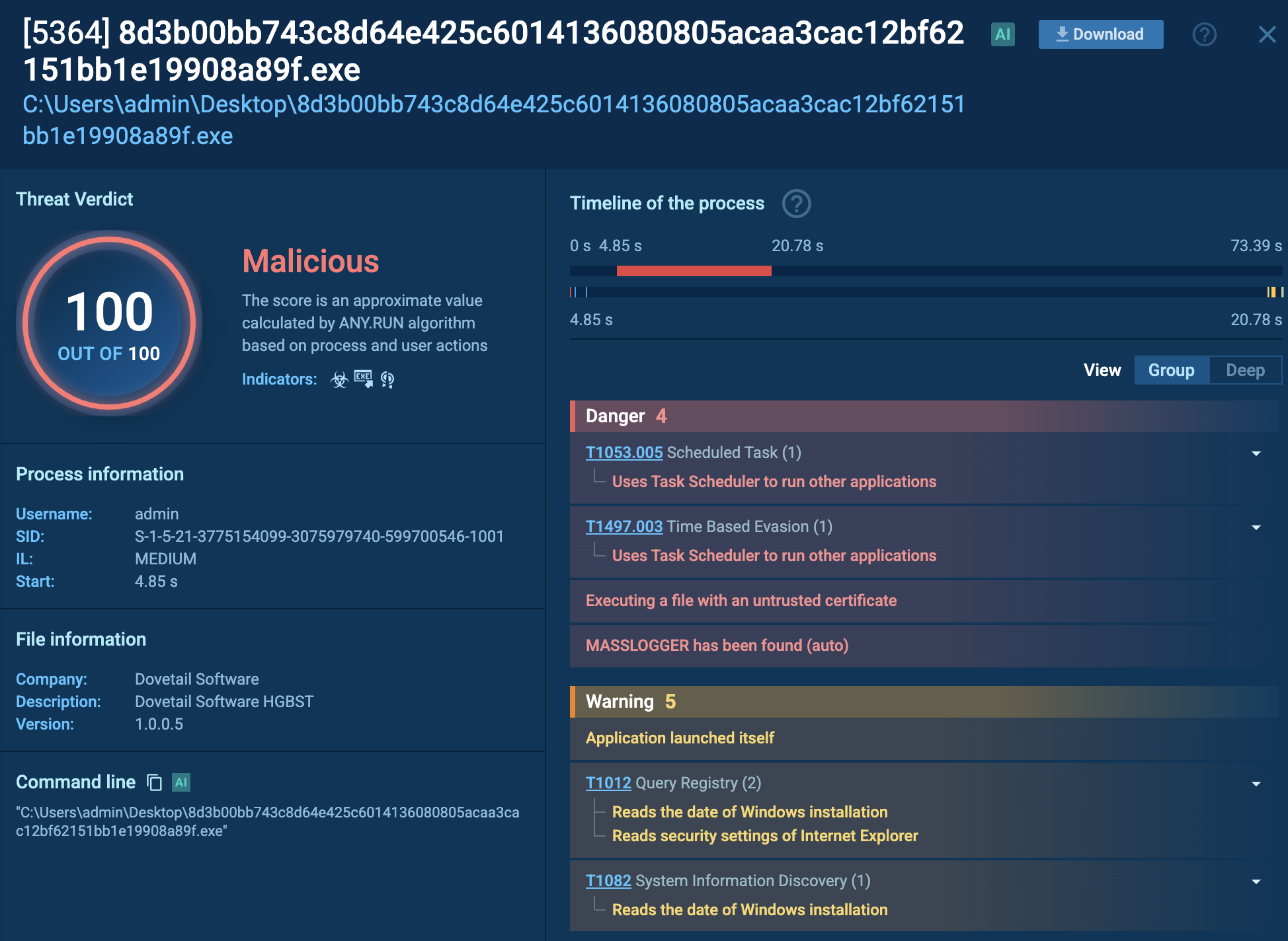 MassLogger’s process in ANY.RUN